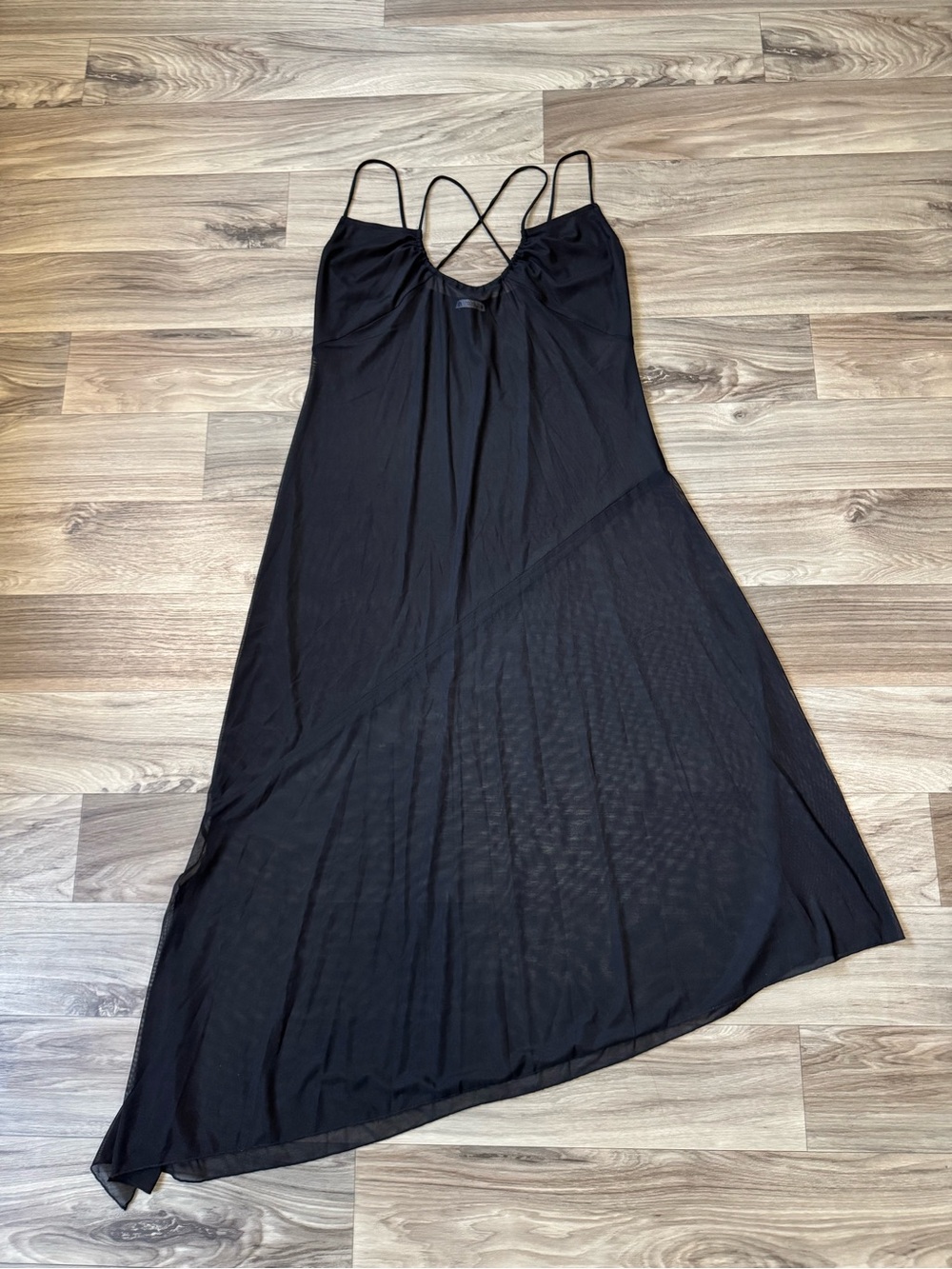 Zara Sheer Black Spaghetti-Strap Dress Asymmetrical Hem Size Large